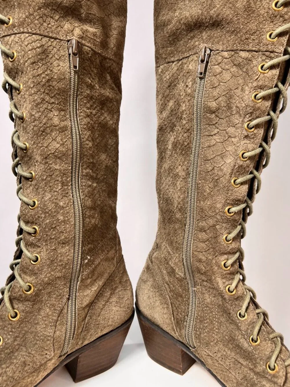 Jeffrey Campbel x Free People Joe Suede Lace Up Over The Knee Boots Sage 9 LNWOT
